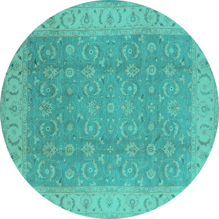 Round Machine Washable Oriental Turquoise Industrial Area Rugs, wshurb3082turq
