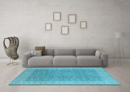 Machine Washable Oriental Light Blue Industrial Rug in a Living Room, wshurb3082lblu