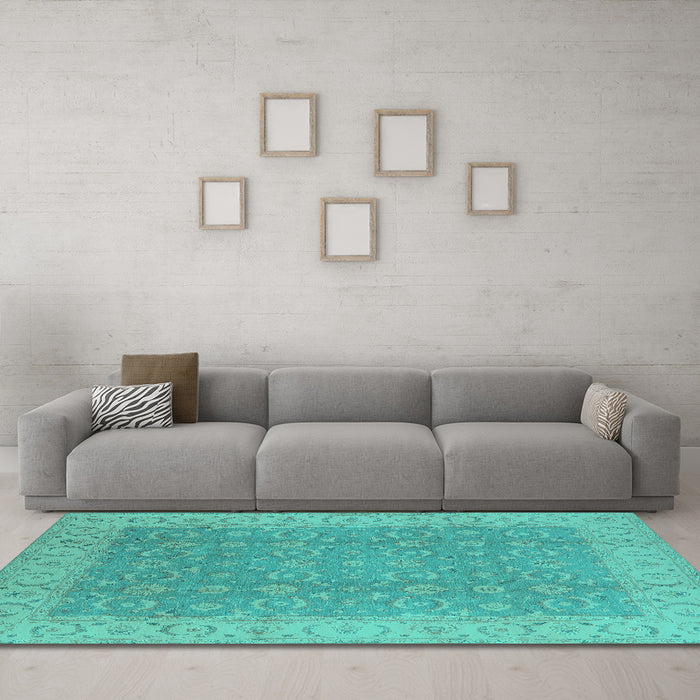 Machine Washable Oriental Turquoise Industrial Area Rugs in a Living Room,, wshurb3082turq