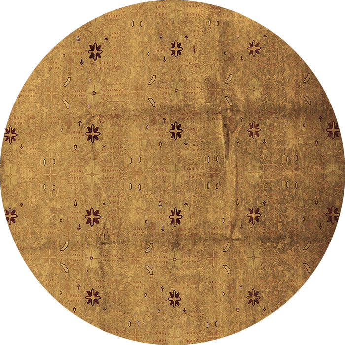 Round Machine Washable Oriental Brown Industrial Rug, wshurb3083brn