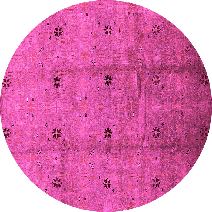 Round Machine Washable Oriental Pink Industrial Rug, wshurb3083pnk