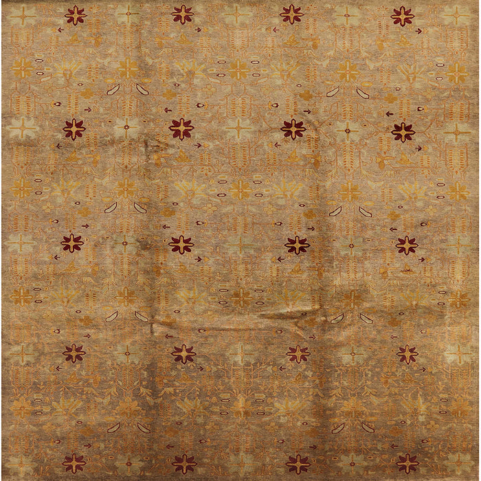 Square Mid-Century Modern Orange Gold Gold Oriental Rug, urb3083