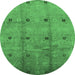 Round Machine Washable Oriental Emerald Green Industrial Area Rugs, wshurb3083emgrn