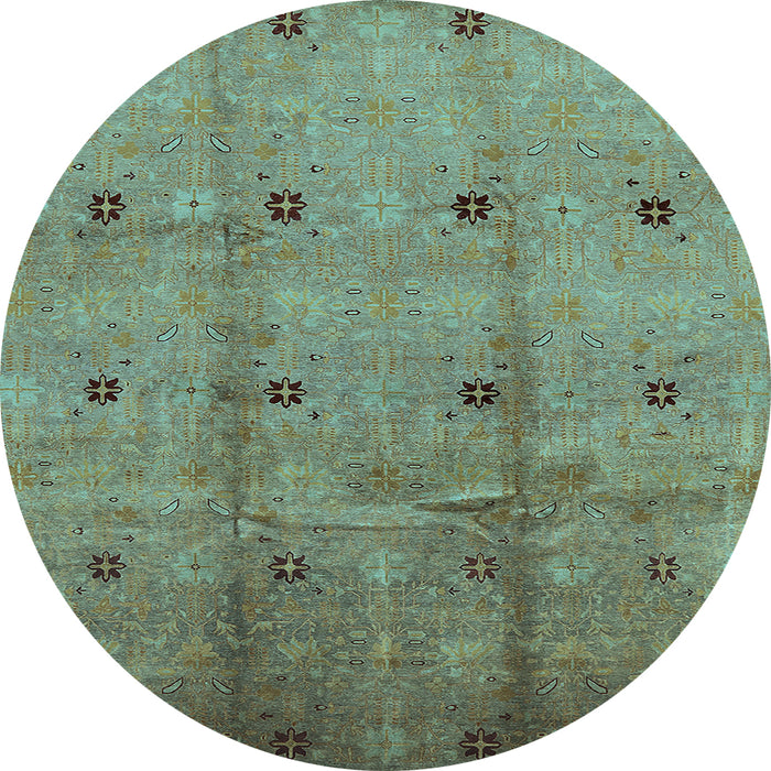 Round Machine Washable Oriental Light Blue Industrial Rug, wshurb3083lblu