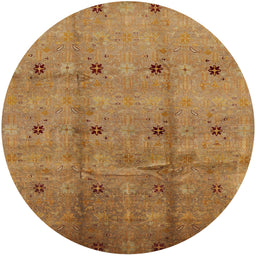 Round Mid-Century Modern Orange Gold Gold Oriental Rug, urb3083
