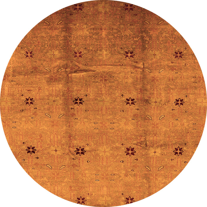 Round Machine Washable Oriental Orange Industrial Area Rugs, wshurb3083org