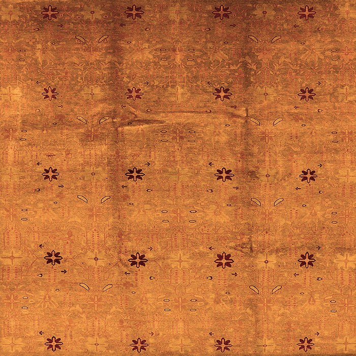 Square Machine Washable Oriental Orange Industrial Area Rugs, wshurb3083org