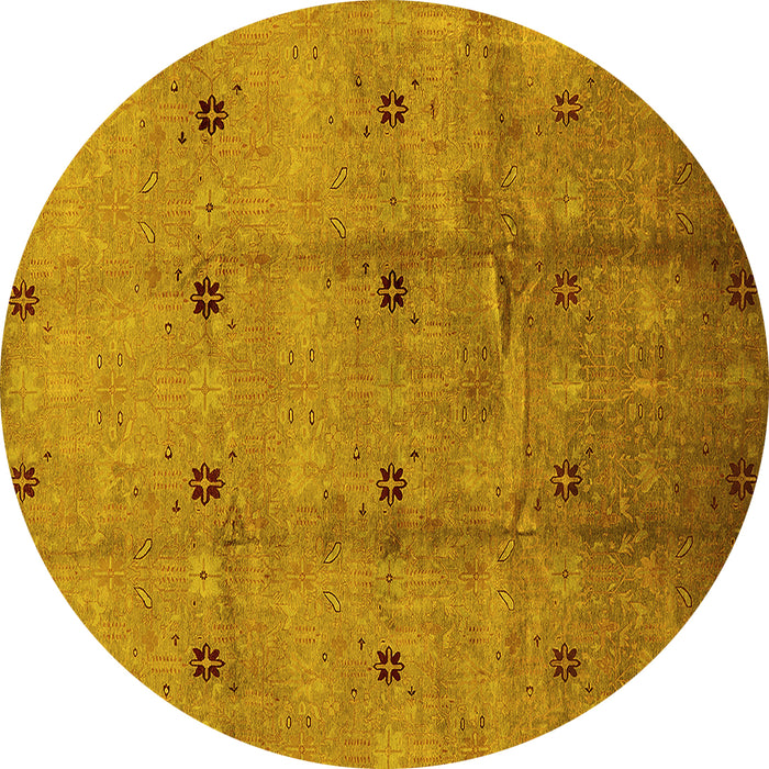 Round Machine Washable Oriental Yellow Industrial Rug, wshurb3083yw