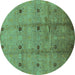 Round Oriental Turquoise Industrial Rug, urb3083turq