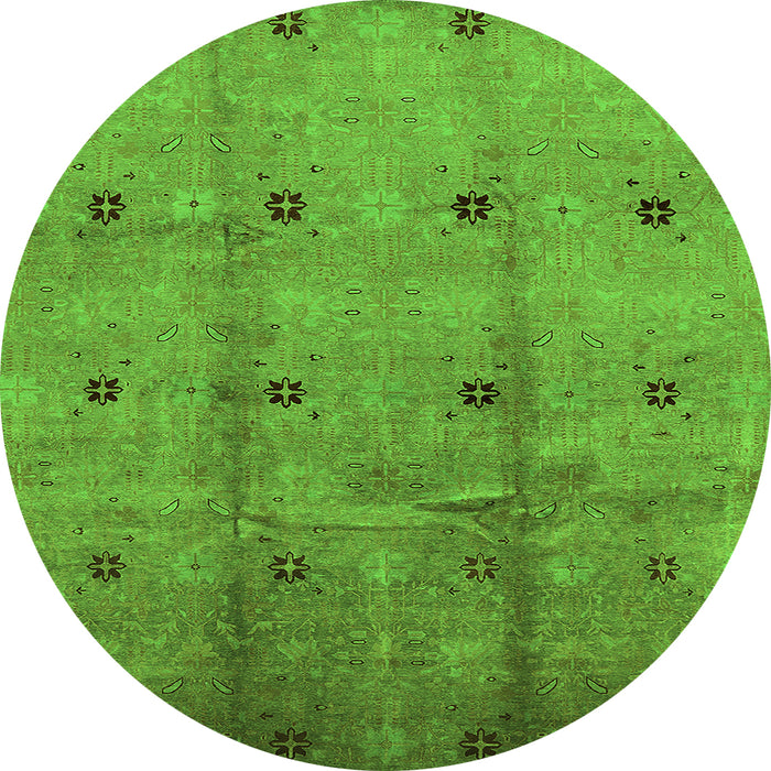 Round Machine Washable Oriental Green Industrial Area Rugs, wshurb3083grn