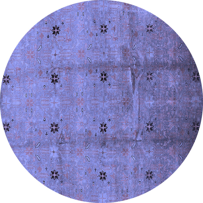 Round Machine Washable Oriental Blue Industrial Rug, wshurb3083blu