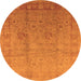 Round Machine Washable Oriental Orange Industrial Area Rugs, wshurb3084org