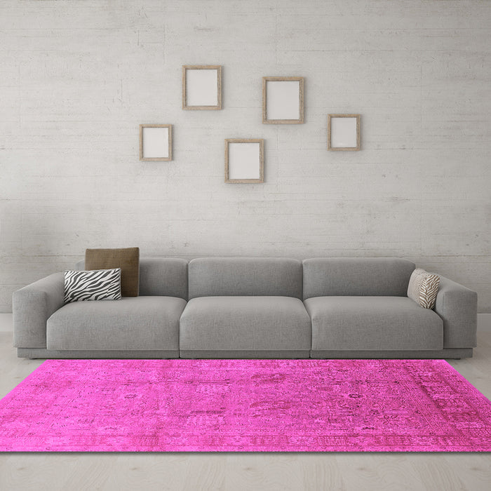 Machine Washable Oriental Pink Industrial Rug in a Living Room, wshurb3084pnk