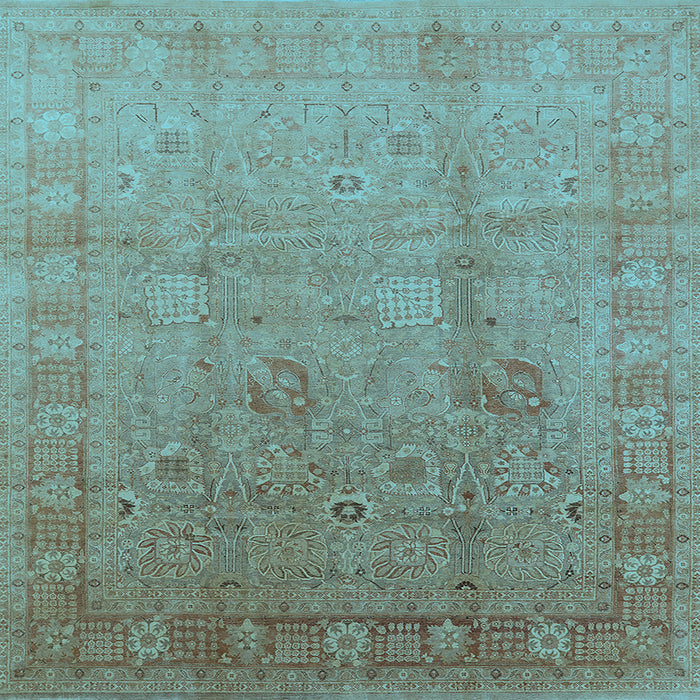 Square Machine Washable Oriental Light Blue Industrial Rug, wshurb3084lblu