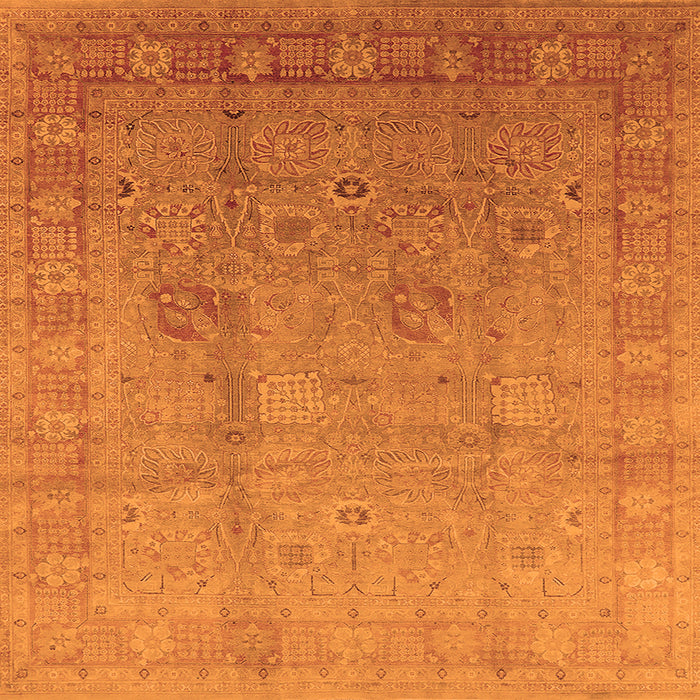 Square Machine Washable Oriental Orange Industrial Area Rugs, wshurb3084org
