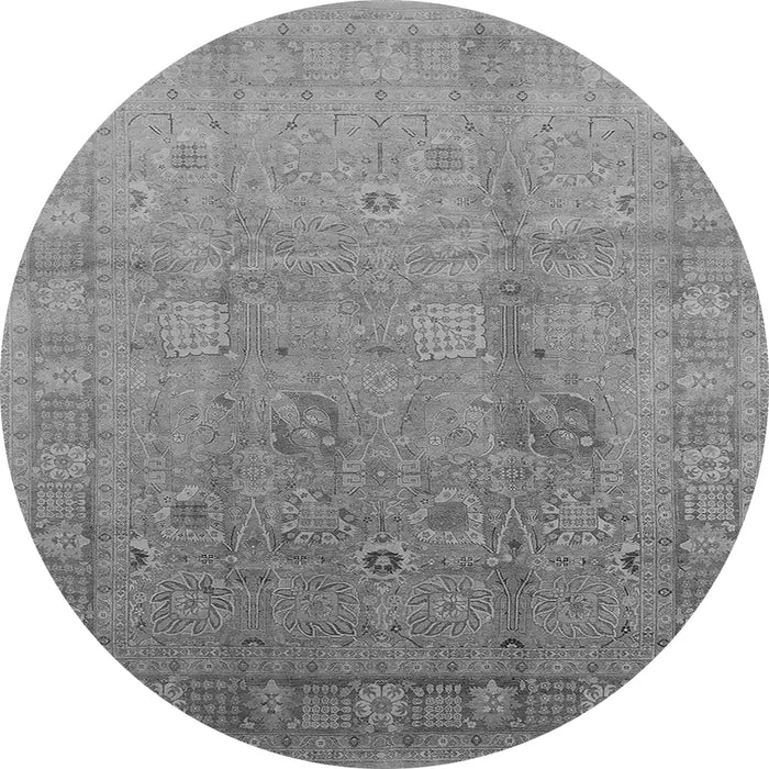 Round Machine Washable Oriental Gray Industrial Rug, wshurb3084gry