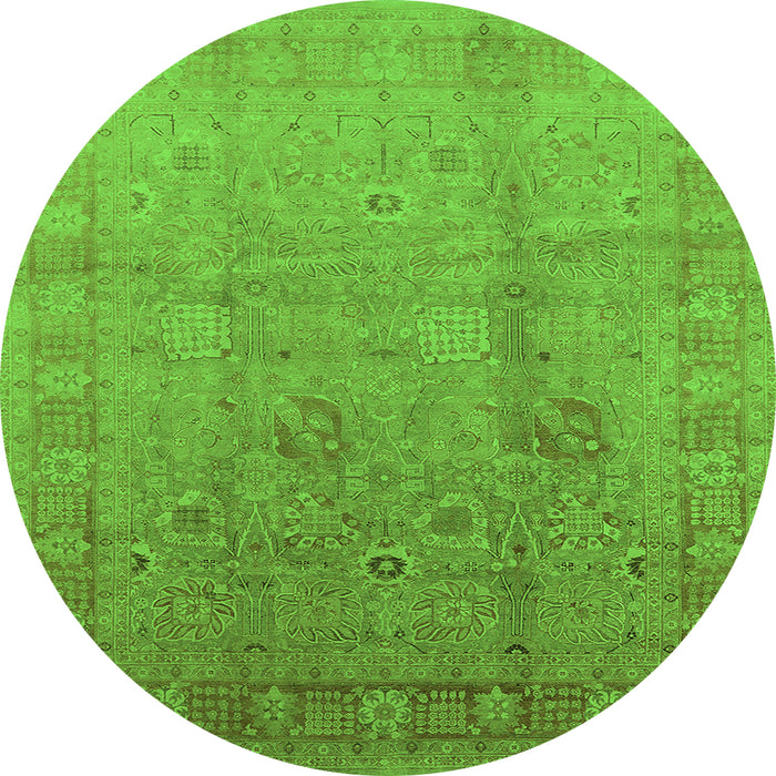 Round Machine Washable Oriental Green Industrial Area Rugs, wshurb3084grn