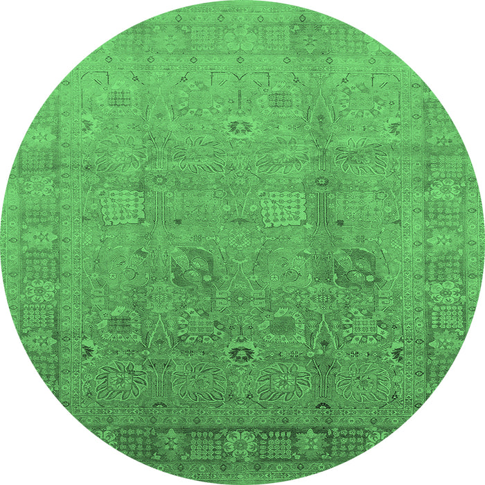 Round Machine Washable Oriental Emerald Green Industrial Area Rugs, wshurb3084emgrn