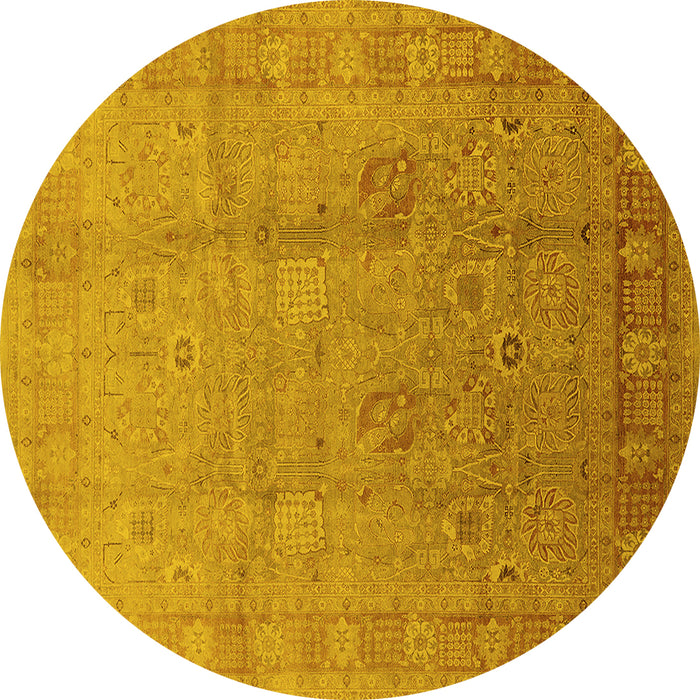 Round Machine Washable Oriental Yellow Industrial Rug, wshurb3084yw