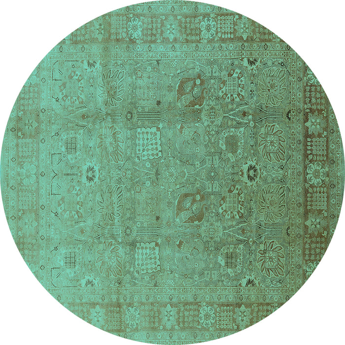 Round Oriental Turquoise Industrial Rug, urb3084turq