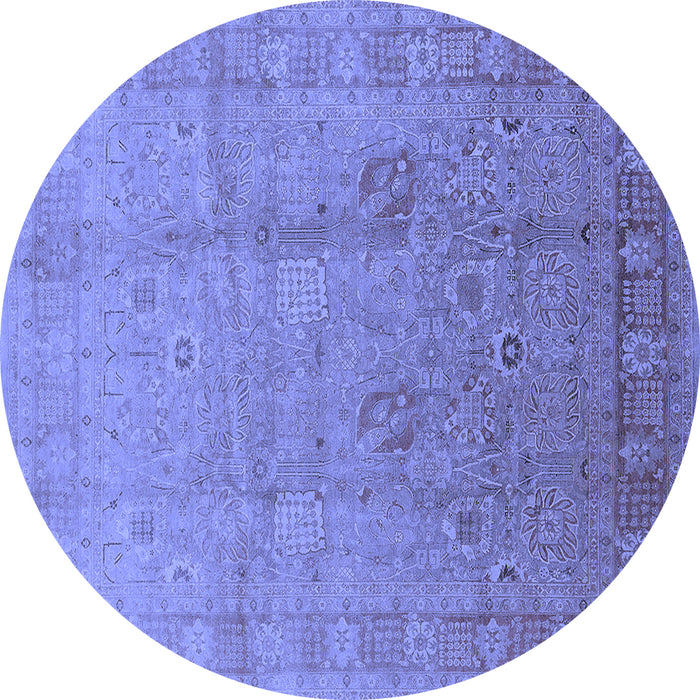 Round Machine Washable Oriental Blue Industrial Rug, wshurb3084blu