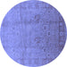 Round Machine Washable Oriental Blue Industrial Rug, wshurb3084blu