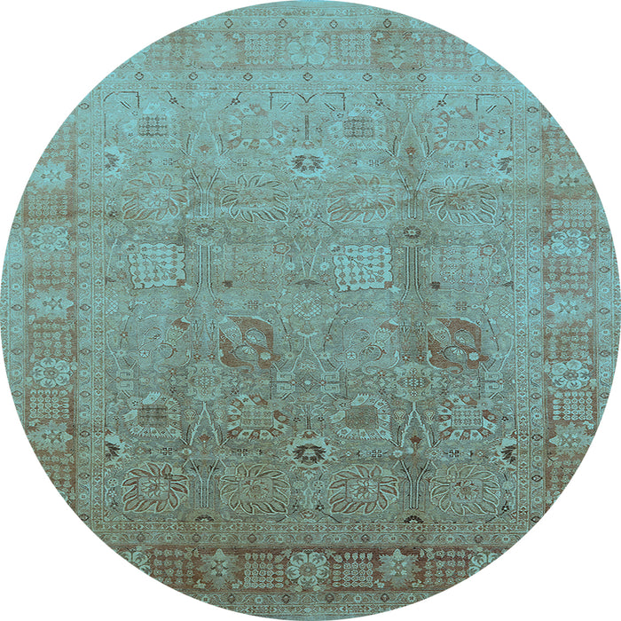 Round Machine Washable Oriental Light Blue Industrial Rug, wshurb3084lblu