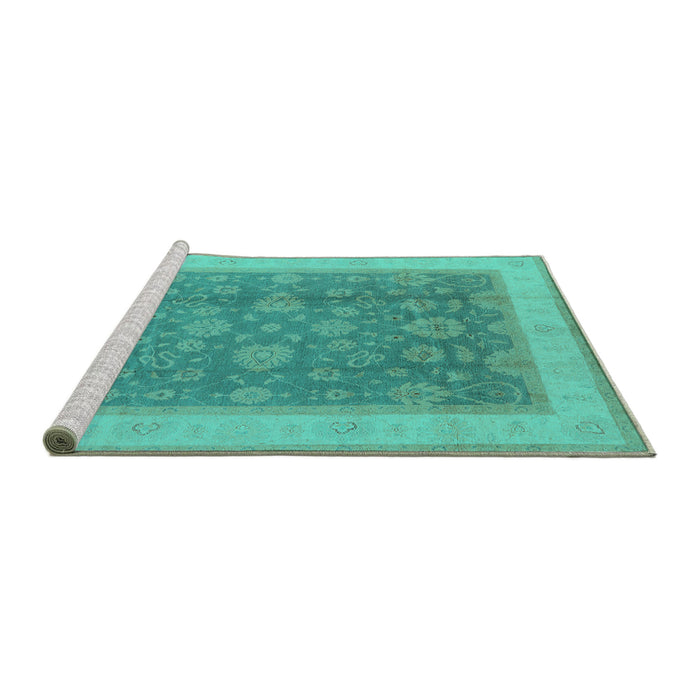 Sideview of Machine Washable Oriental Turquoise Industrial Area Rugs, wshurb3085turq