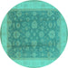Round Machine Washable Oriental Turquoise Industrial Area Rugs, wshurb3085turq