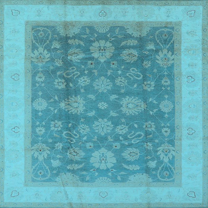 Square Machine Washable Oriental Light Blue Industrial Rug, wshurb3085lblu