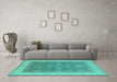 Machine Washable Oriental Turquoise Industrial Area Rugs in a Living Room,, wshurb3085turq