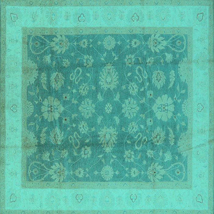 Square Machine Washable Oriental Turquoise Industrial Area Rugs, wshurb3085turq