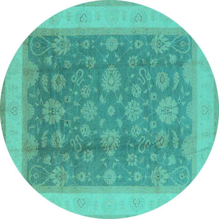 Round Oriental Turquoise Industrial Rug, urb3085turq
