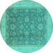 Round Oriental Turquoise Industrial Rug, urb3085turq