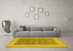 Machine Washable Oriental Yellow Industrial Rug in a Living Room, wshurb3085yw