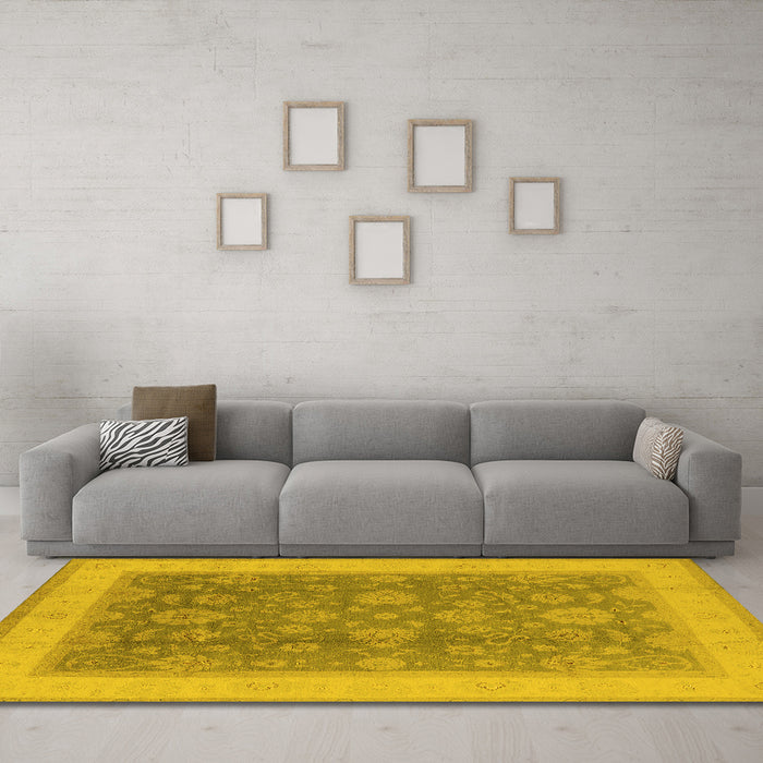 Machine Washable Oriental Yellow Industrial Rug in a Living Room, wshurb3085yw