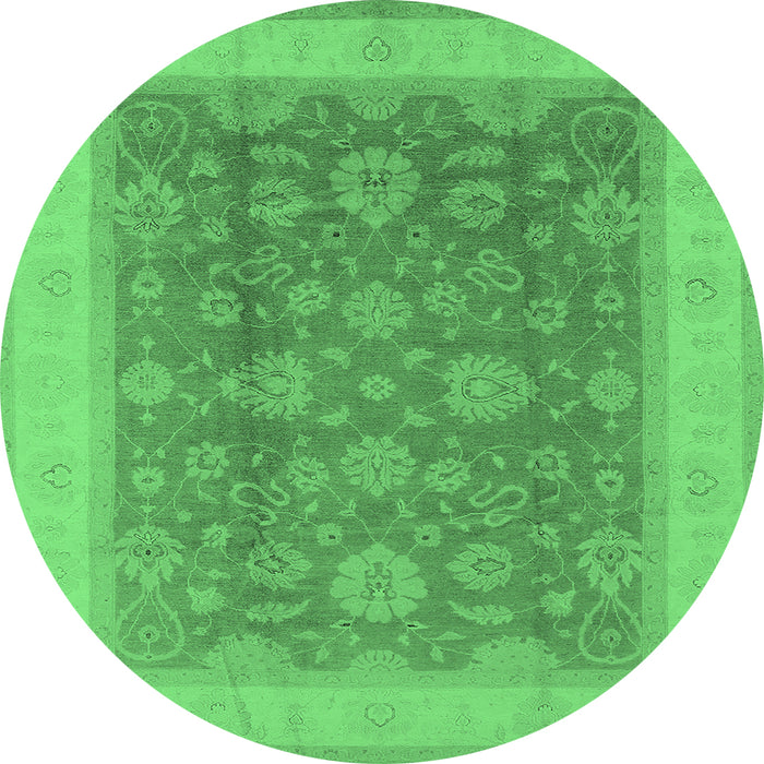 Round Machine Washable Oriental Emerald Green Industrial Area Rugs, wshurb3085emgrn