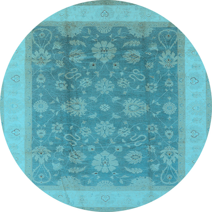 Round Machine Washable Oriental Light Blue Industrial Rug, wshurb3085lblu