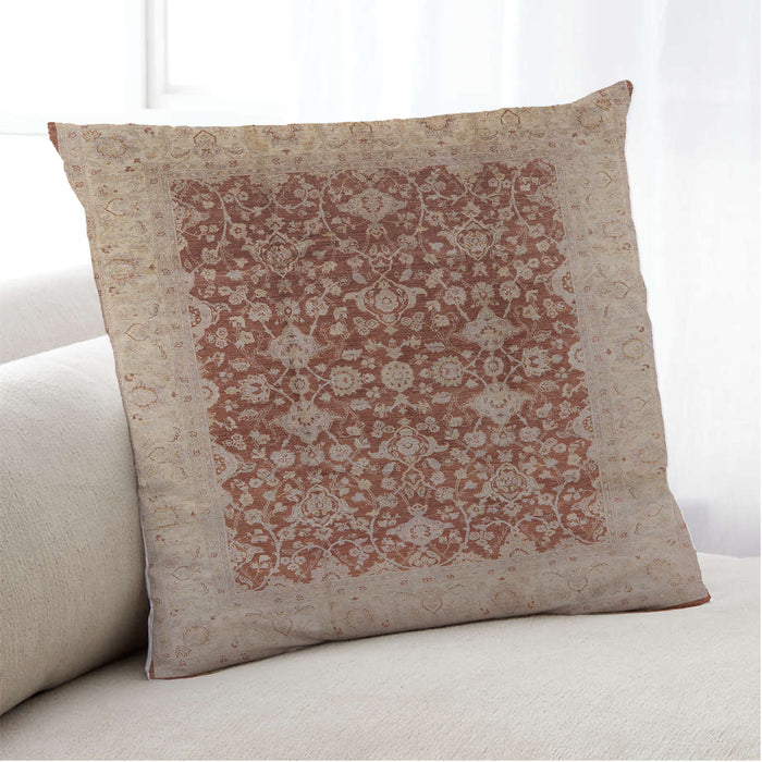 Lifestyle Image of Mid-Century Modern Urban Square Chestnut Red Throw Pillow, 18 inch by 18 inch, pwurb3086