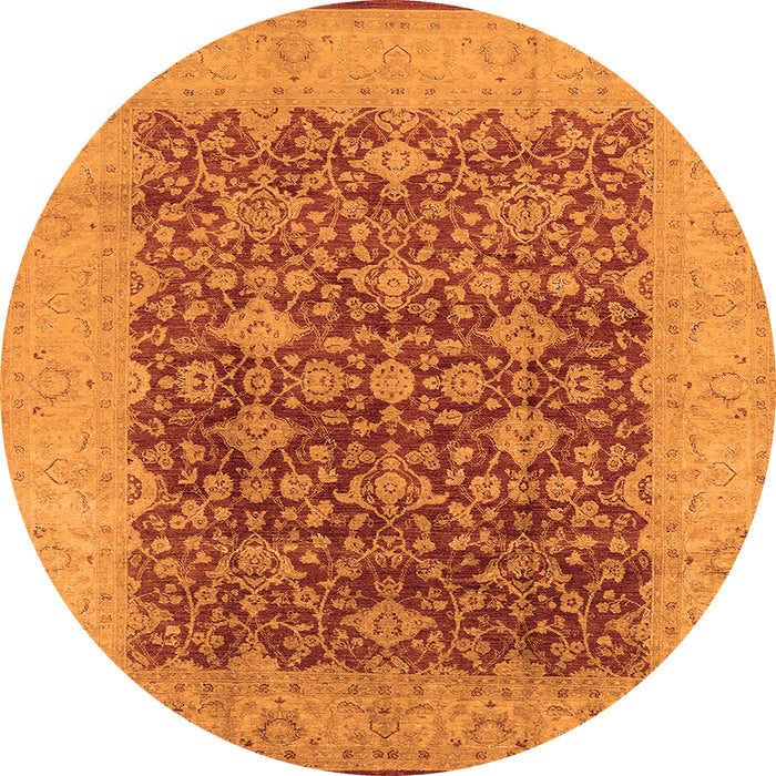 Round Machine Washable Oriental Orange Industrial Area Rugs, wshurb3086org