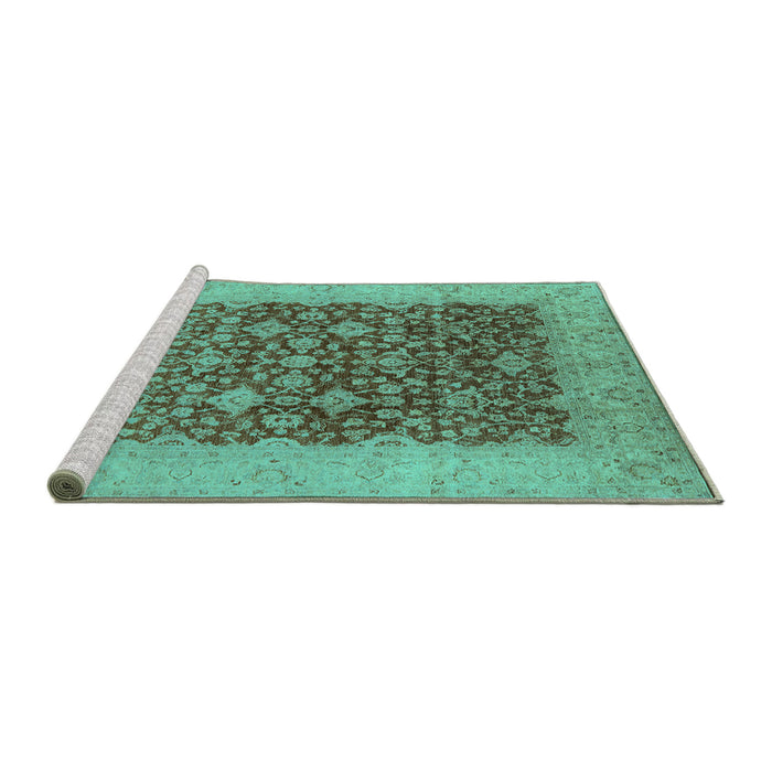 Sideview of Machine Washable Oriental Turquoise Industrial Area Rugs, wshurb3086turq