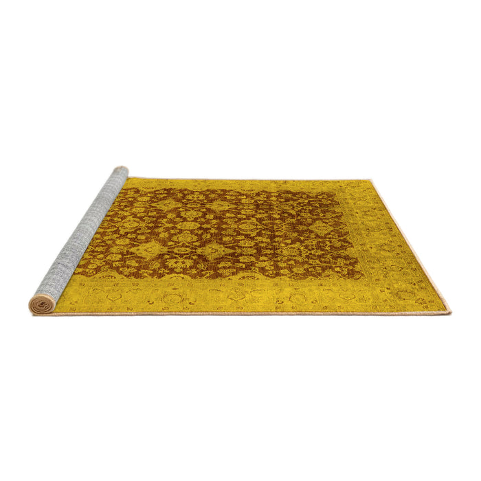 Sideview of Machine Washable Oriental Yellow Industrial Rug, wshurb3086yw