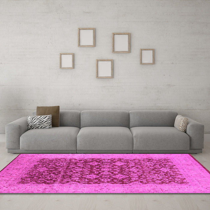 Machine Washable Oriental Pink Industrial Rug in a Living Room, wshurb3086pnk
