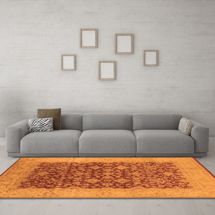 Machine Washable Oriental Orange Industrial Area Rugs in a Living Room, wshurb3086org