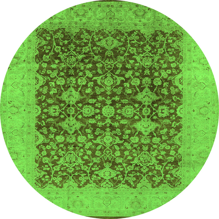 Round Machine Washable Oriental Green Industrial Area Rugs, wshurb3086grn