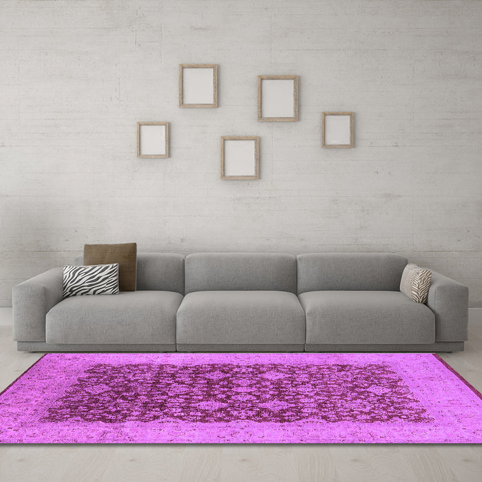 Machine Washable Oriental Purple Industrial Area Rugs in a Living Room, wshurb3086pur