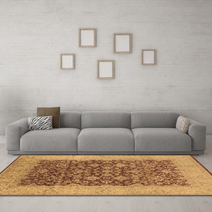 Machine Washable Oriental Brown Industrial Rug in a Living Room,, wshurb3086brn