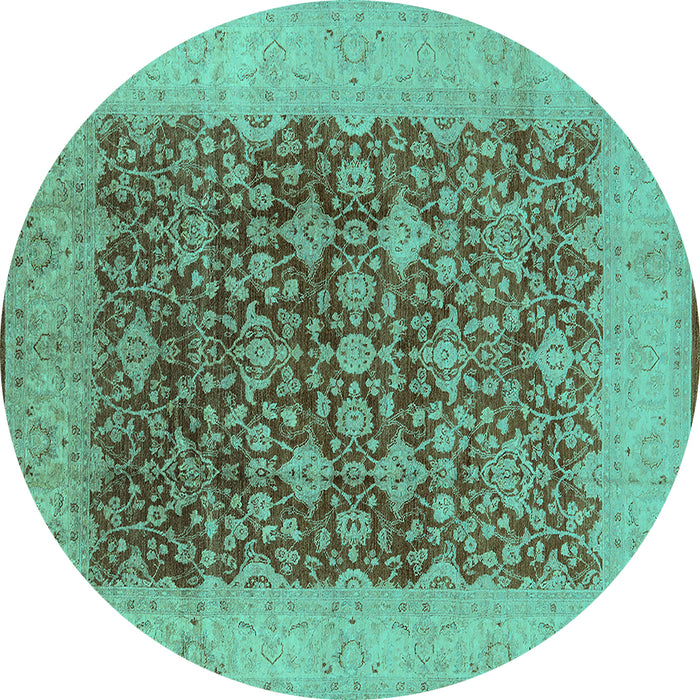 Round Machine Washable Oriental Turquoise Industrial Area Rugs, wshurb3086turq