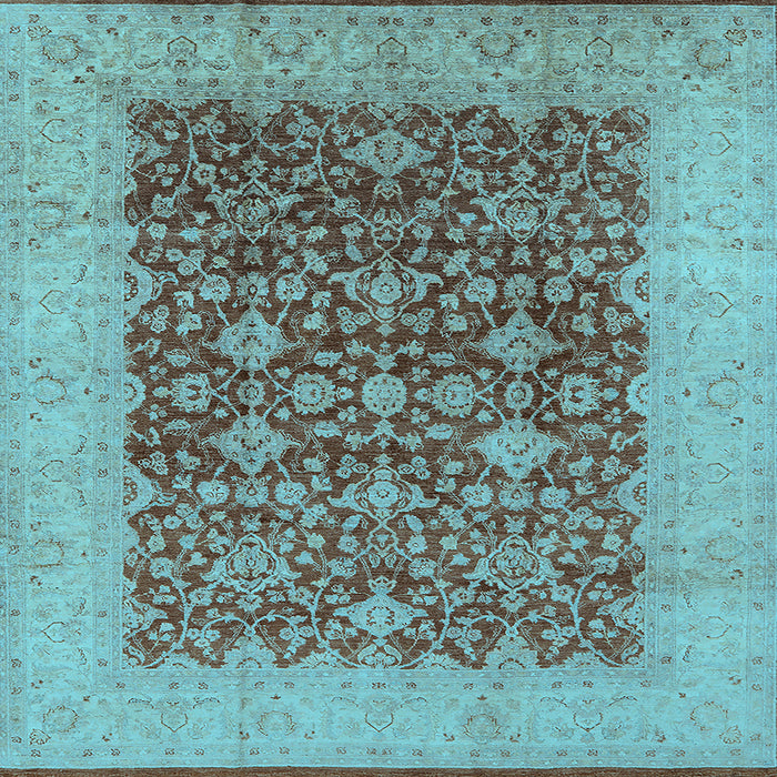 Square Machine Washable Oriental Light Blue Industrial Rug, wshurb3086lblu