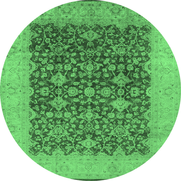 Round Oriental Emerald Green Industrial Rug, urb3086emgrn